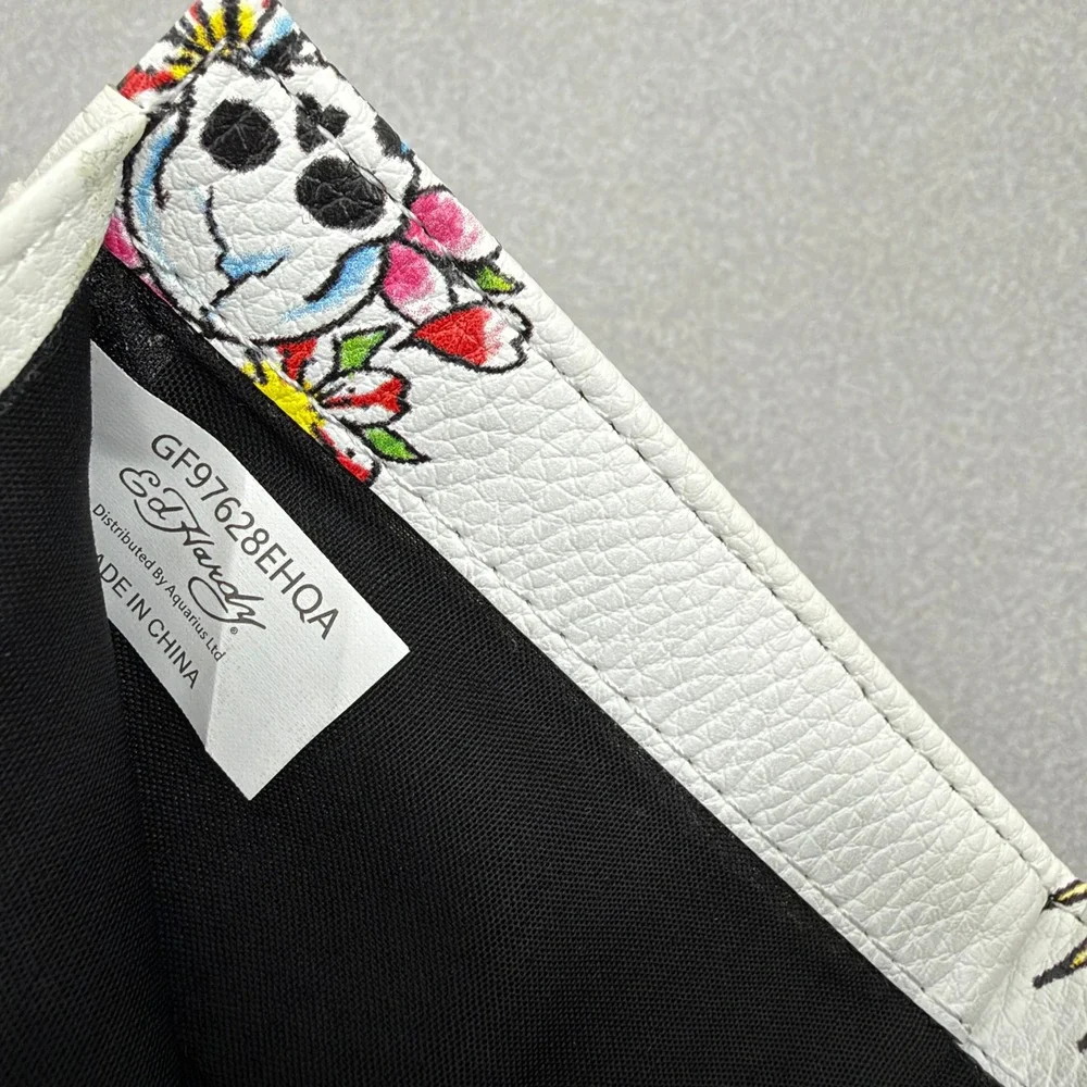 Ed Hardy Wallet Mens OS White Tattoo Graphic Print Bifold GF97628EHQA Skulls